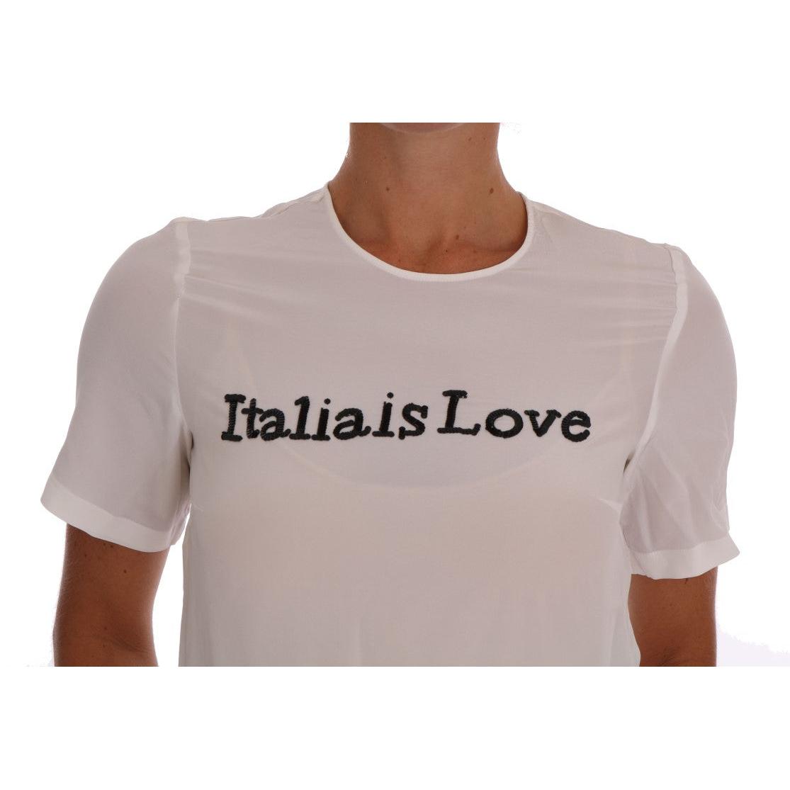 White Silk ITALIA IS LOVE Blouse T-shirt - coffeewithmee2