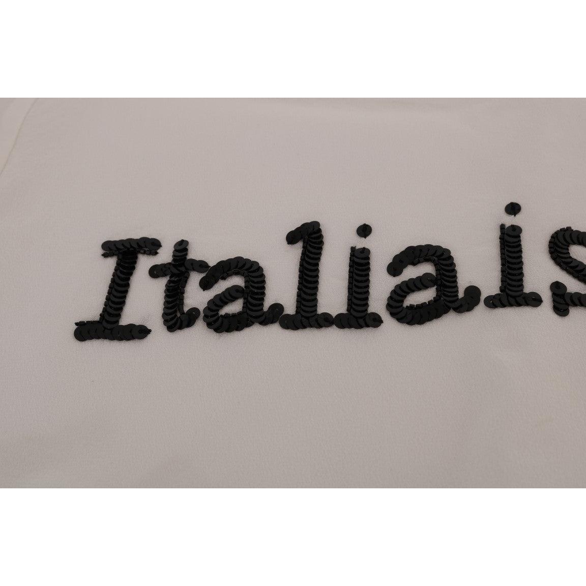 White Silk ITALIA IS LOVE Blouse T-shirt - coffeewithmee2