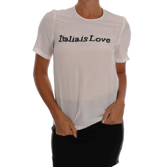White Silk ITALIA IS LOVE Blouse T-shirt - coffeewithmee2