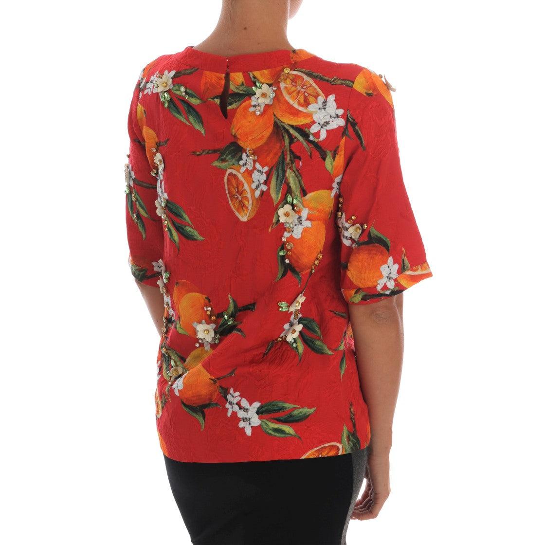 Orange Print Crystal-Embellished Blouse