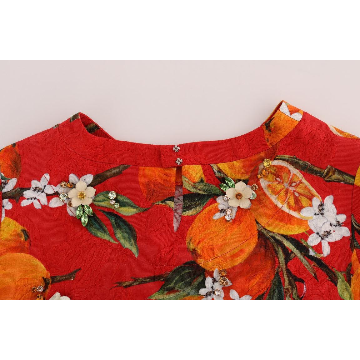 Orange Print Crystal-Embellished Blouse