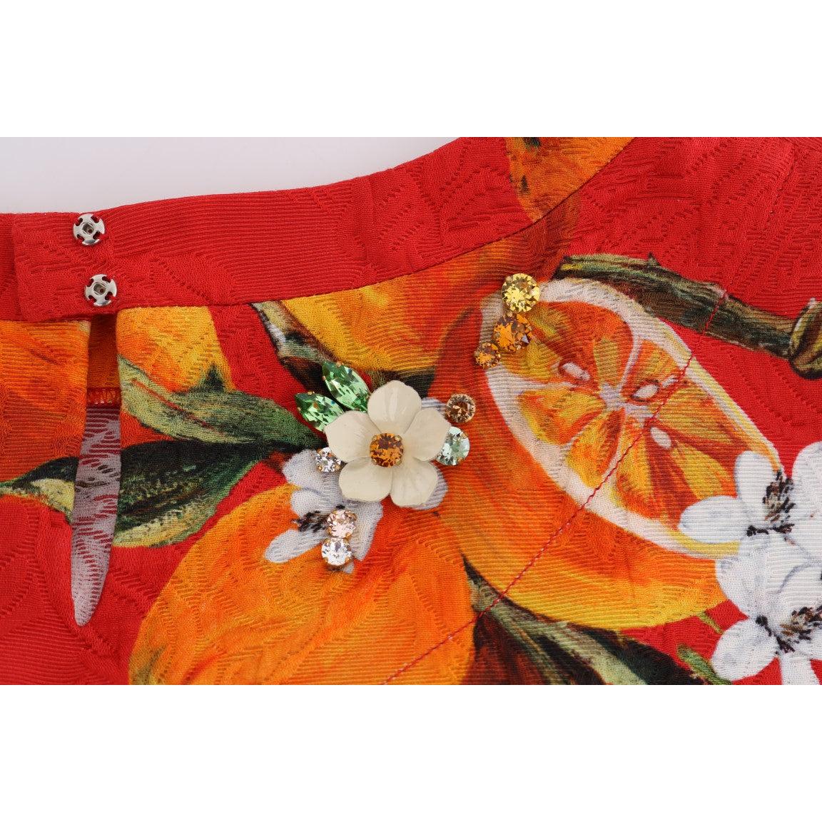Orange Print Crystal-Embellished Blouse