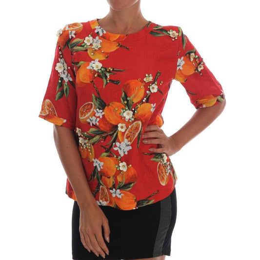 Orange Print Crystal-Embellished Blouse