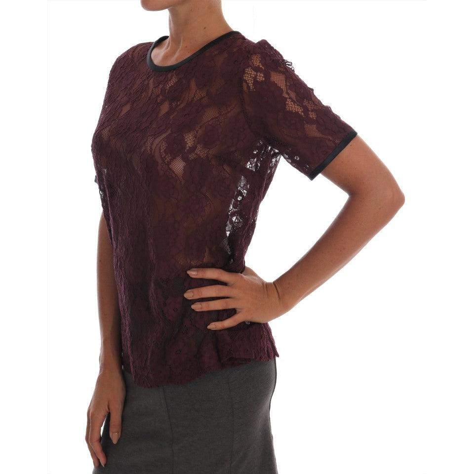 Purple Floral Lace Blouse Top