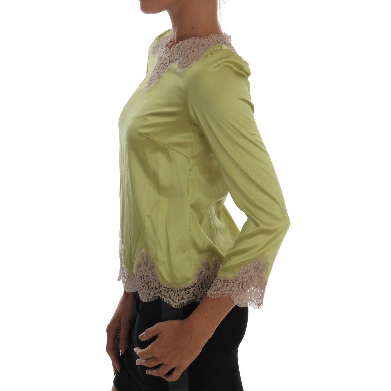 Green Silk Stretch Blouse Top