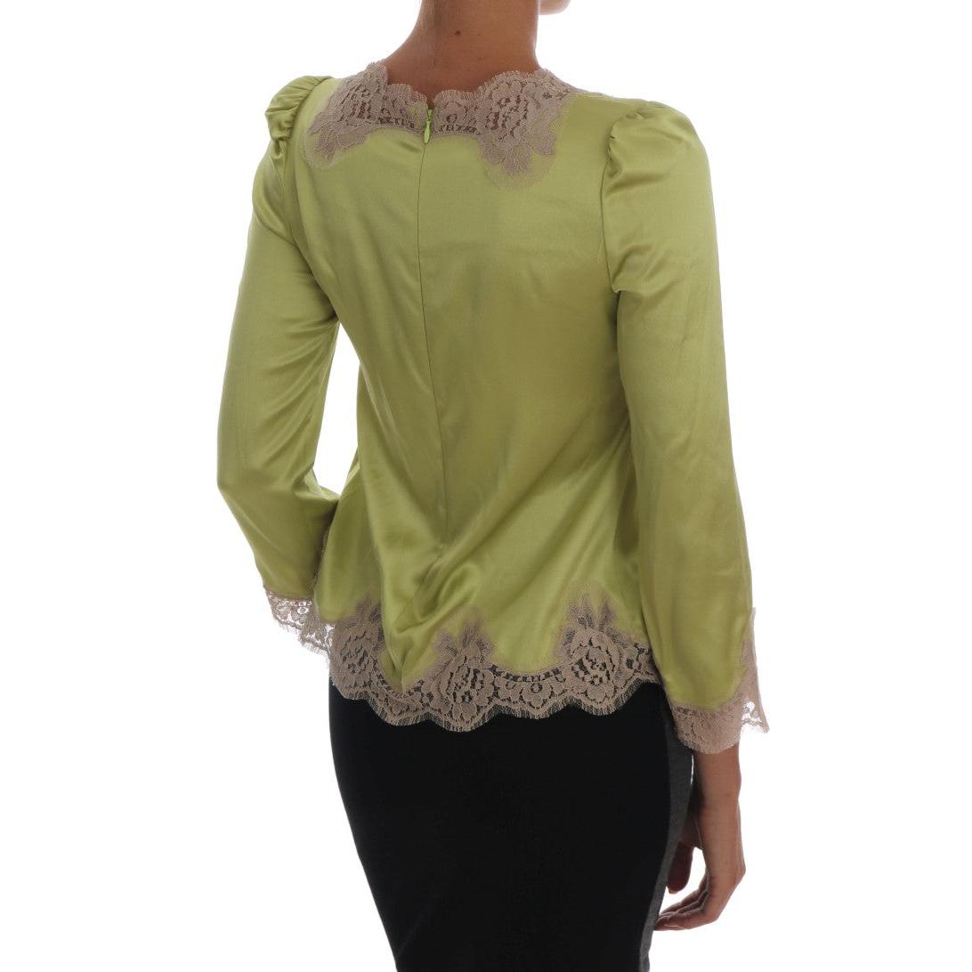 Green Silk Stretch Blouse Top
