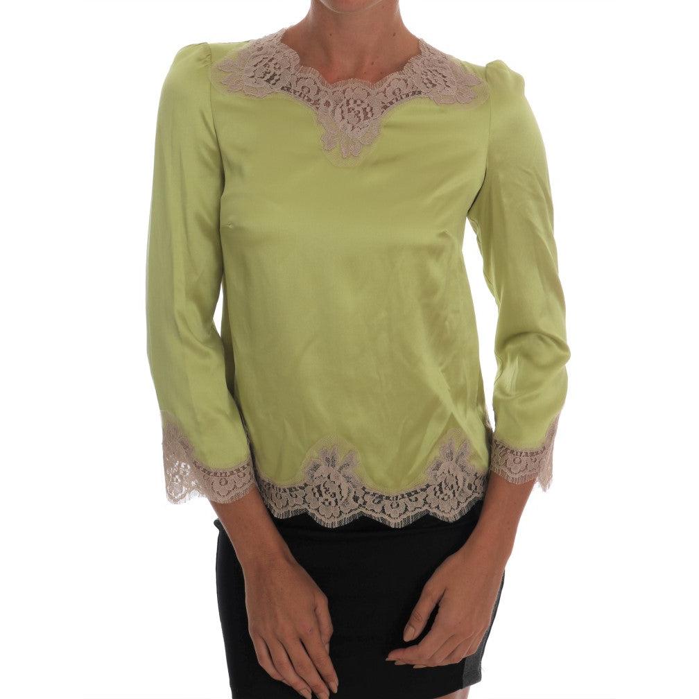 Green Silk Stretch Blouse Top