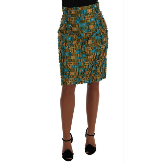 Multicolor Jacquard Straight Pencil Skirt
