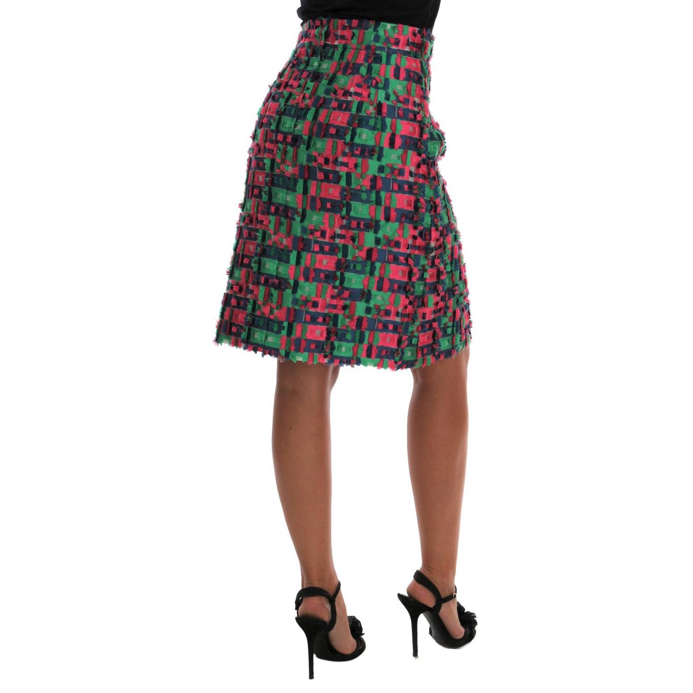 Pink Green Jacquard Pencil Skirt