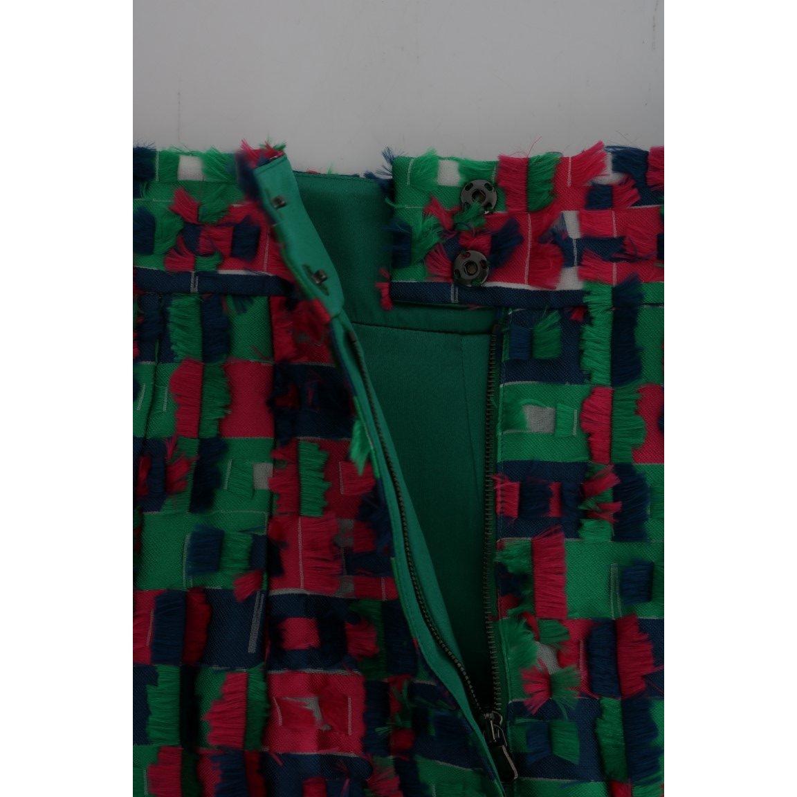 Pink Green Jacquard Pencil Skirt