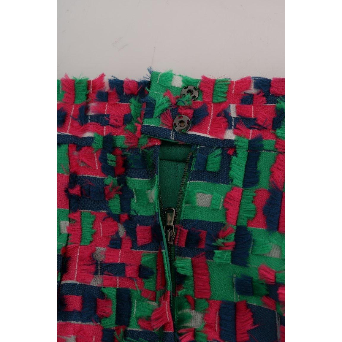 Pink Green Jacquard Pencil Skirt