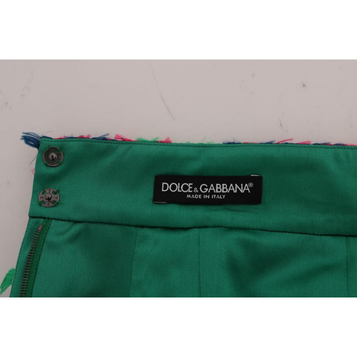 Pink Green Jacquard Pencil Skirt