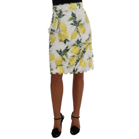 Lemon Print Fringe Pencil Skirt