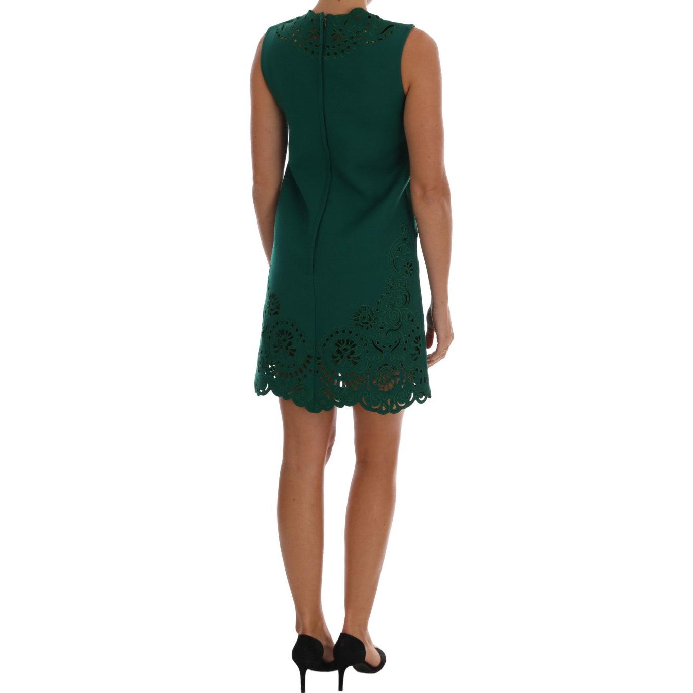 Green Floral Cutout Silk Wool Dress