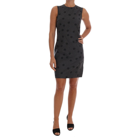 Gray Polka Dotted Sheath Wool Dress
