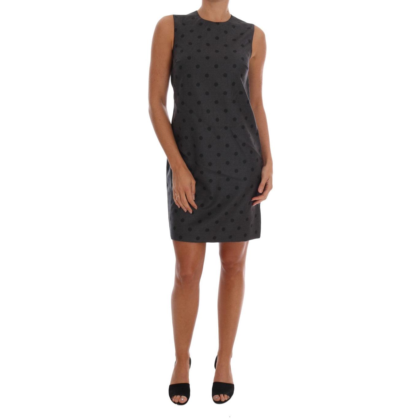 Gray Polka Dotted Sheath Wool Dress
