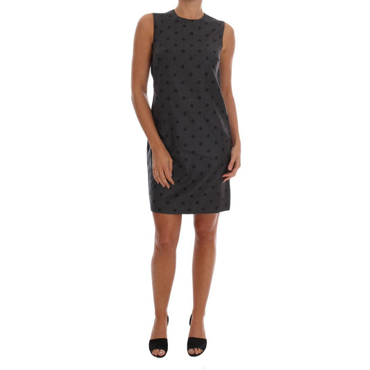 Gray Polka Dotted Sheath Wool Dress