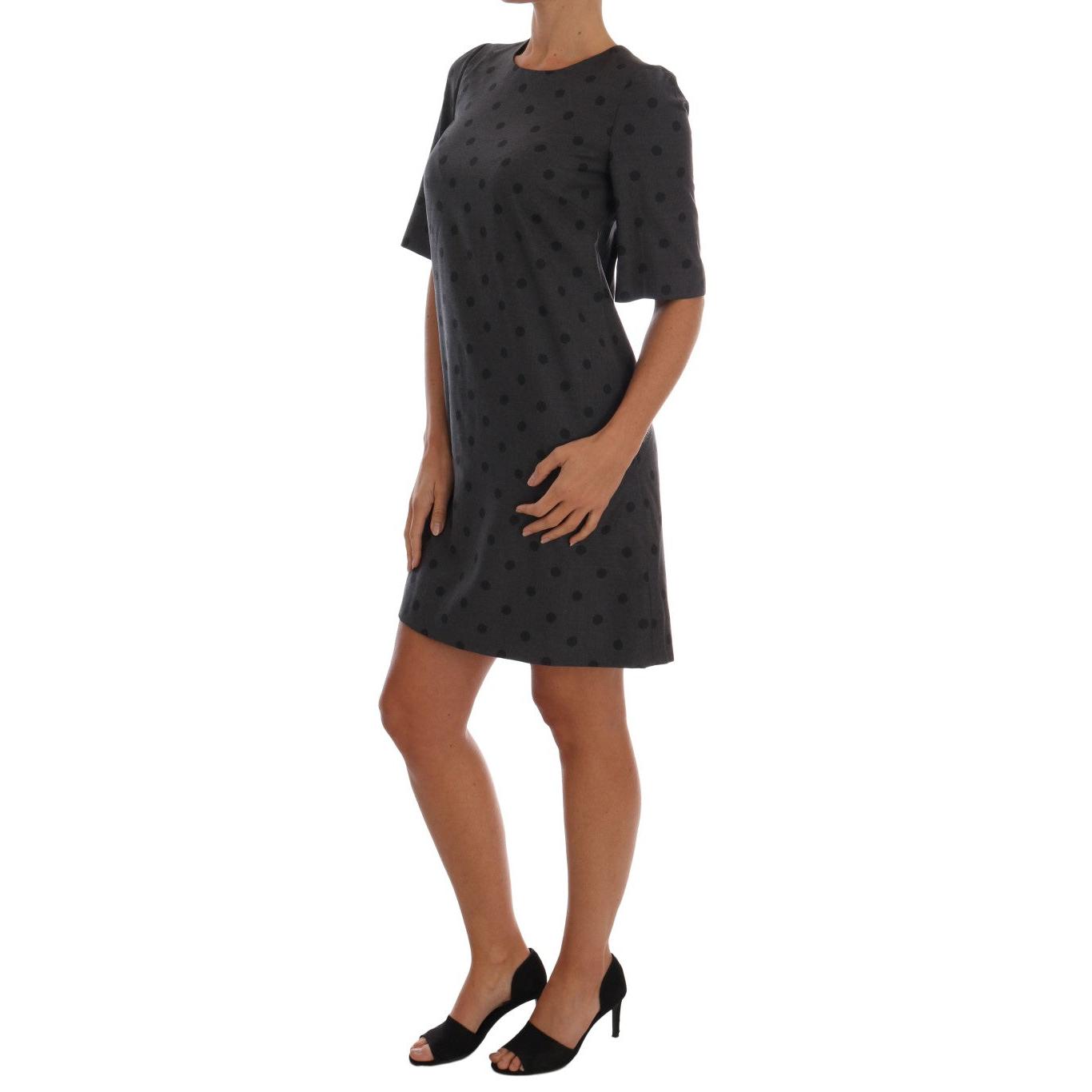 Gray Polka Dotted Sheath Wool Dress
