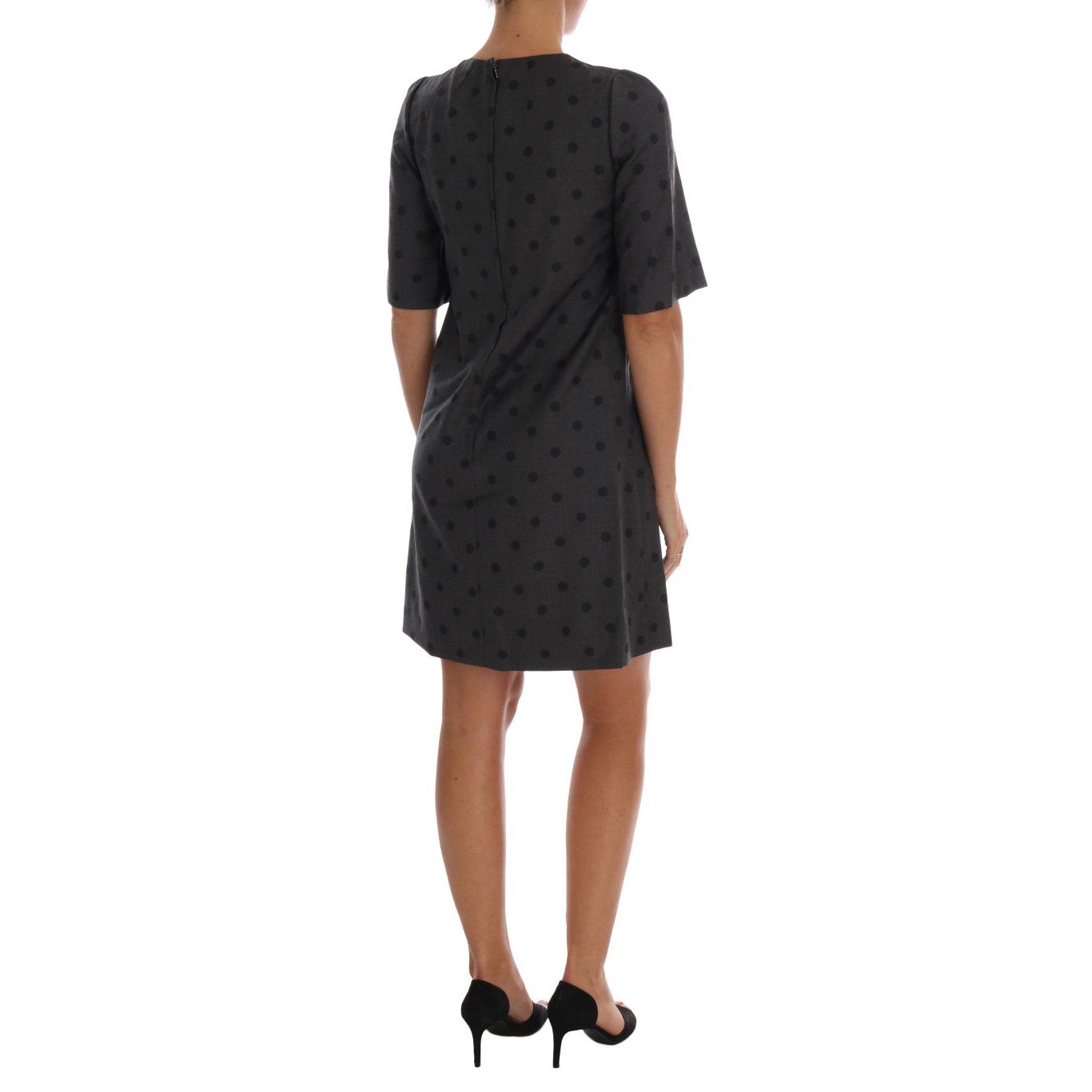 Gray Polka Dotted Sheath Wool Dress