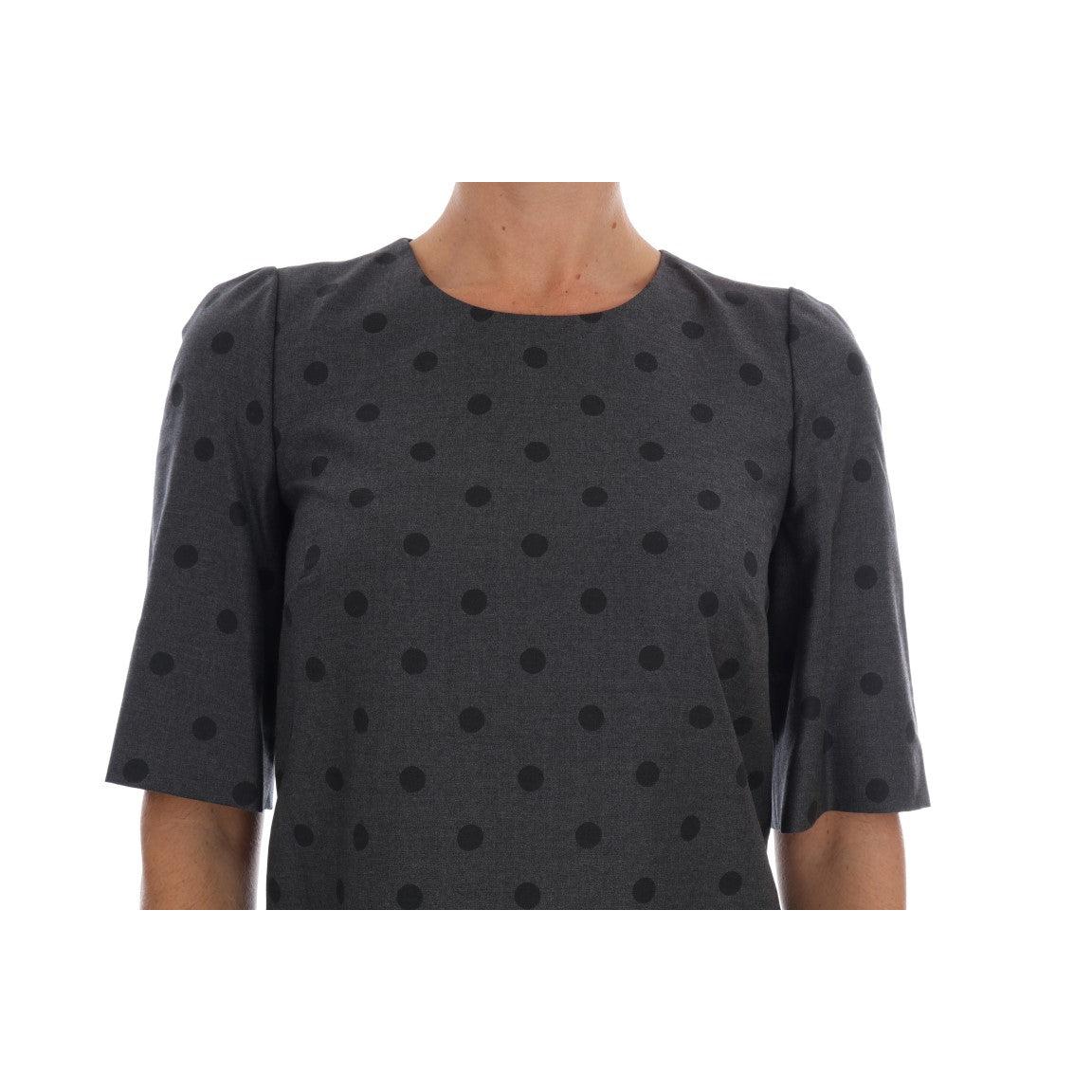 Gray Polka Dotted Sheath Wool Dress