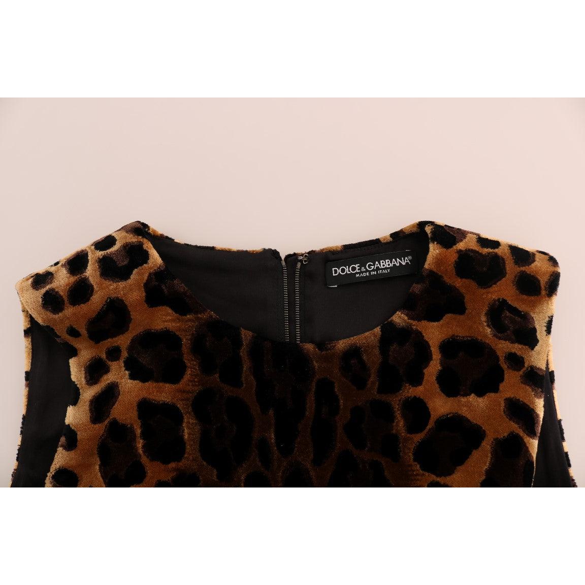 Brown Leopard Print Silk Sheath Dress