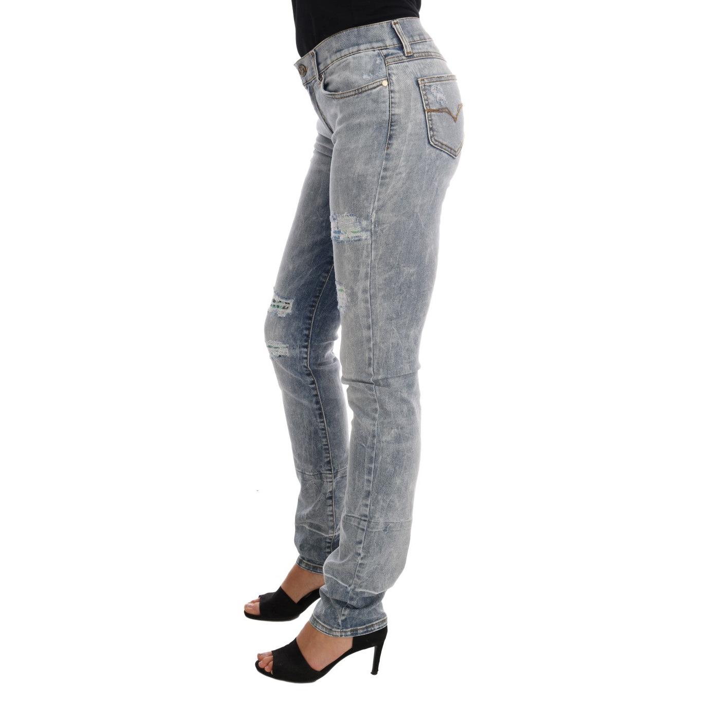 Blue Wash Torn Stretch Slim Fit Jeans