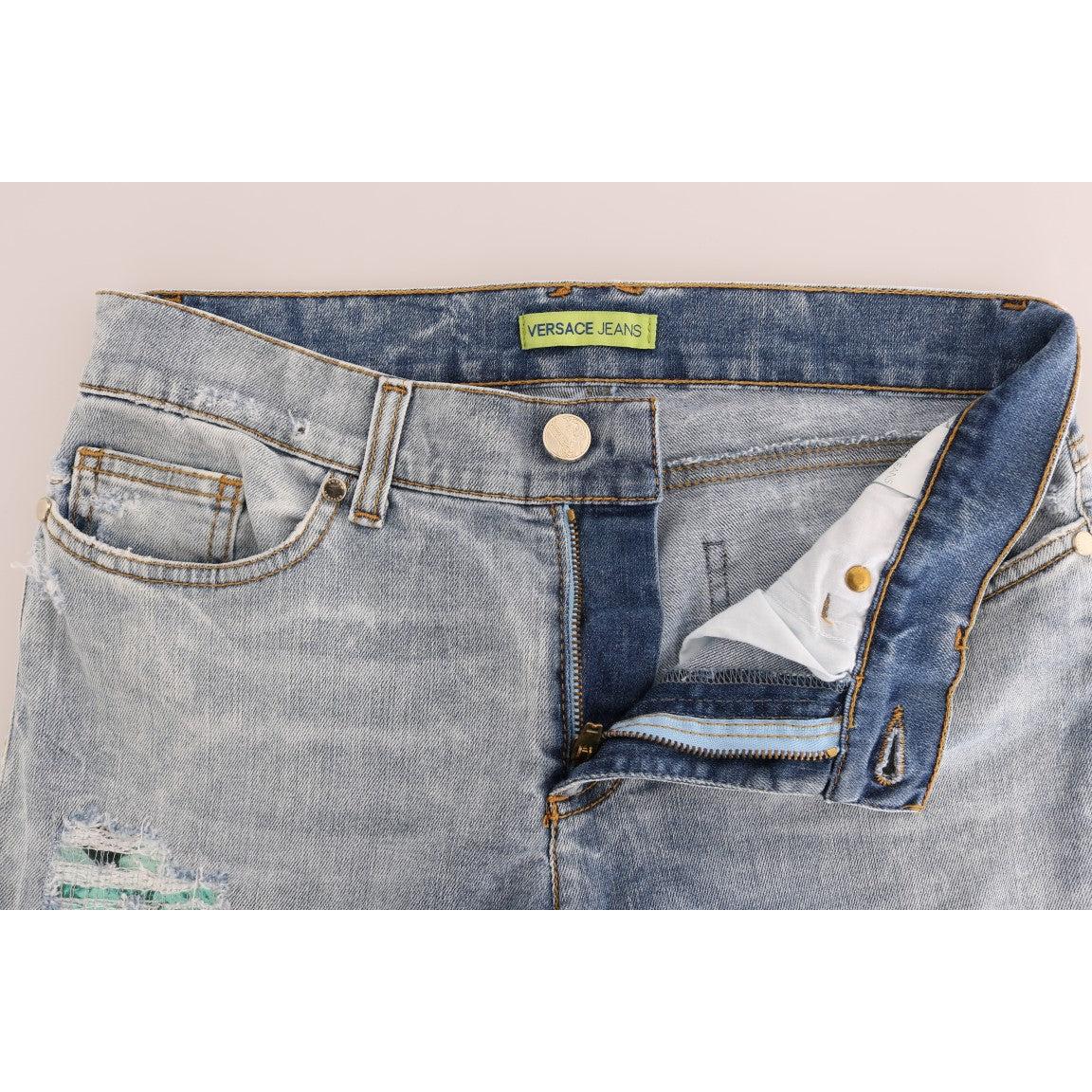 Blue Wash Torn Stretch Slim Fit Jeans