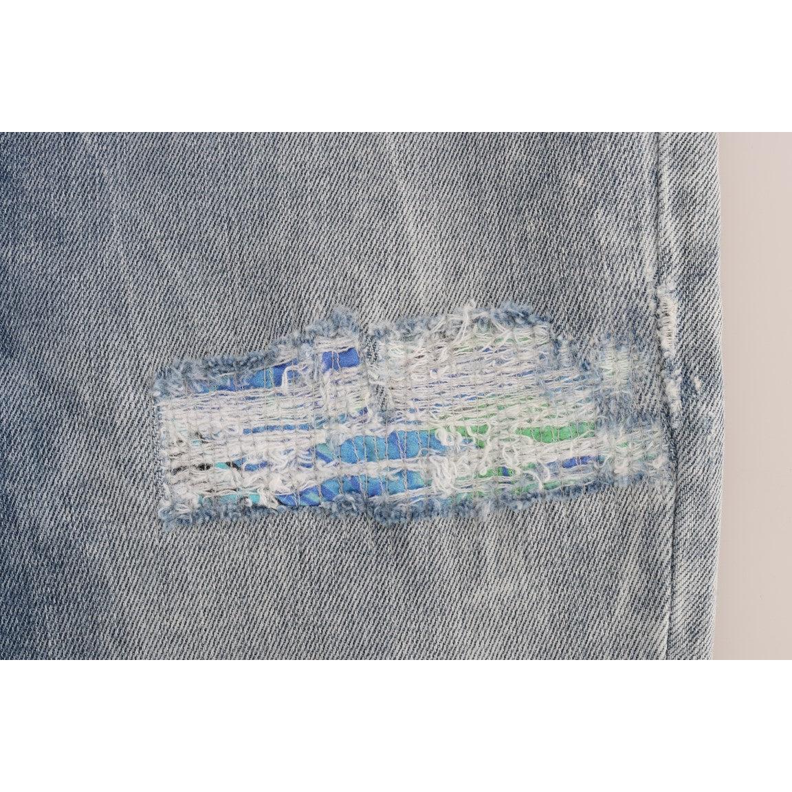 Blue Wash Torn Stretch Slim Fit Jeans