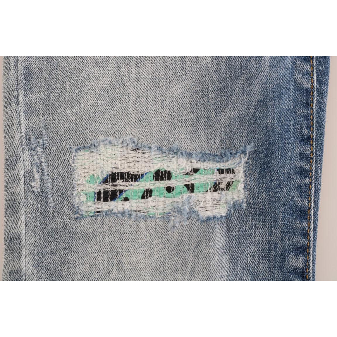 Blue Wash Torn Stretch Slim Fit Jeans