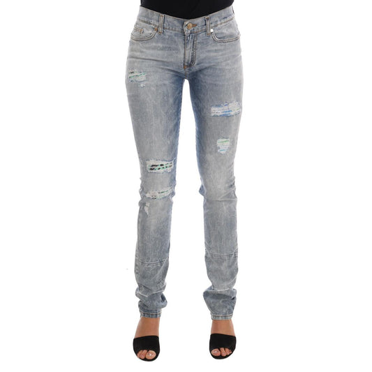 Blue Wash Torn Stretch Slim Fit Jeans