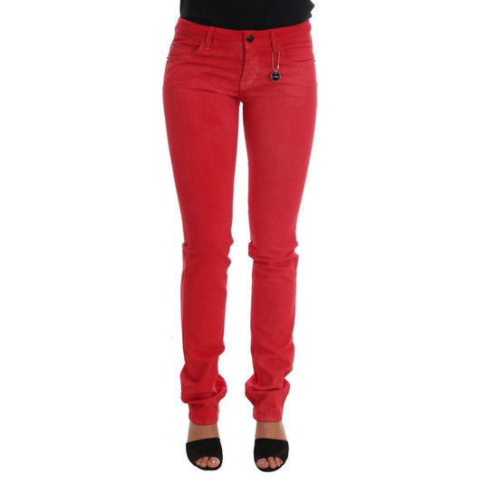 Red Cotton Stretch Slim Jeans