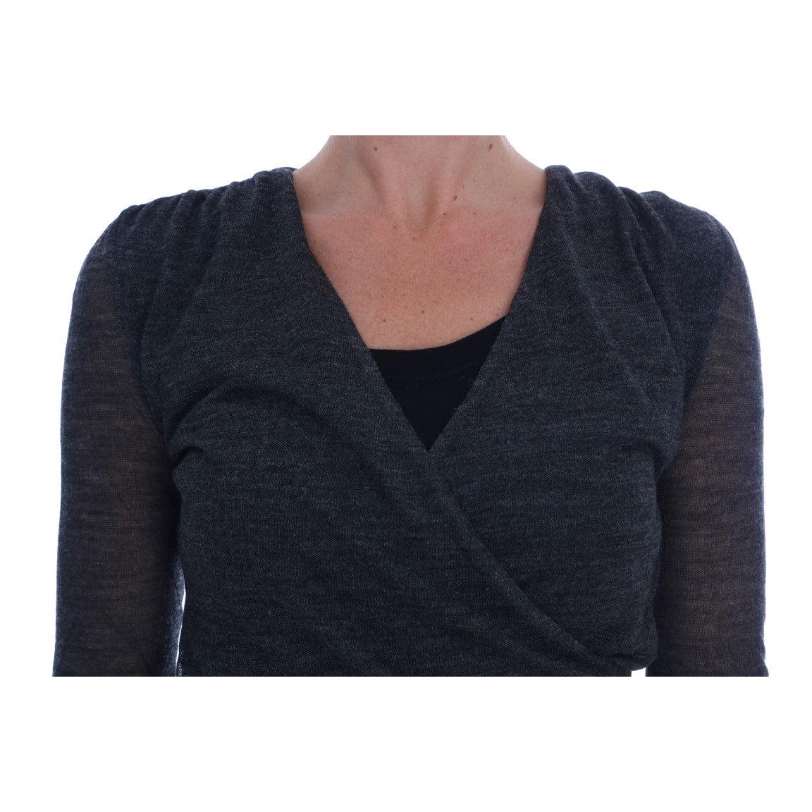 Gray Wool Lace Top Long Sleeved T-shirt