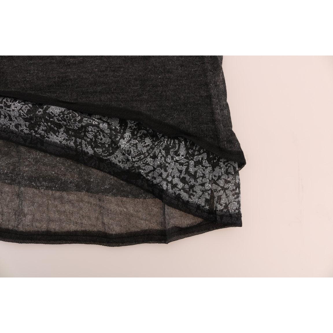 Gray Wool Lace Top Long Sleeved T-shirt