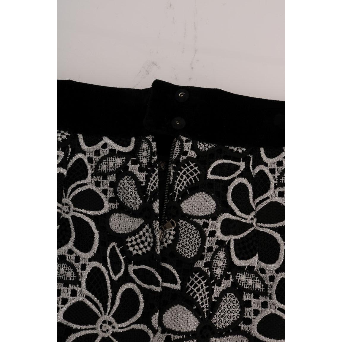 Floral Macramé Lace Crystal Button Skirt