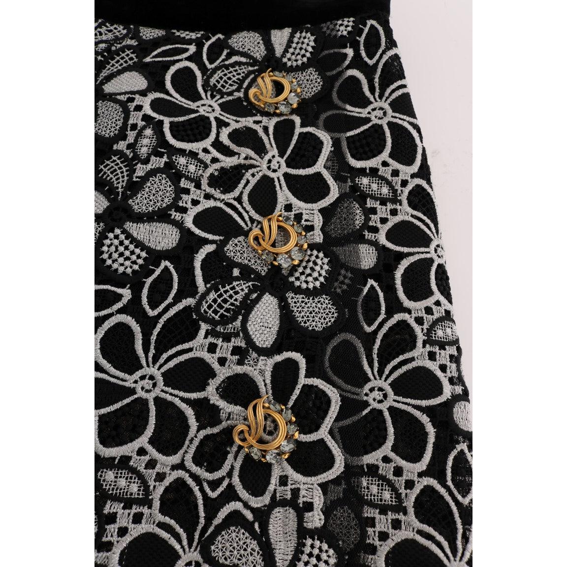 Floral Macramé Lace Crystal Button Skirt