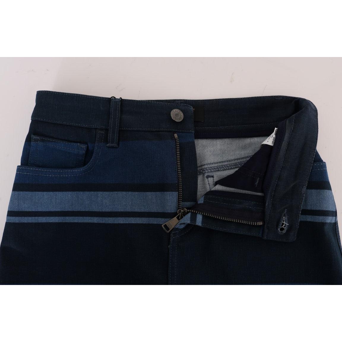 Blue Short striped Mini Denim Skirt