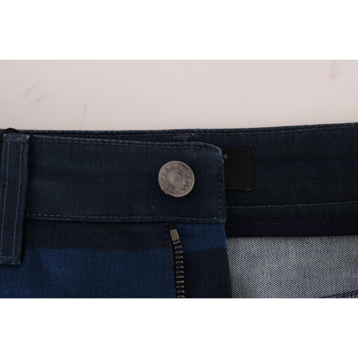 Blue Short striped Mini Denim Skirt