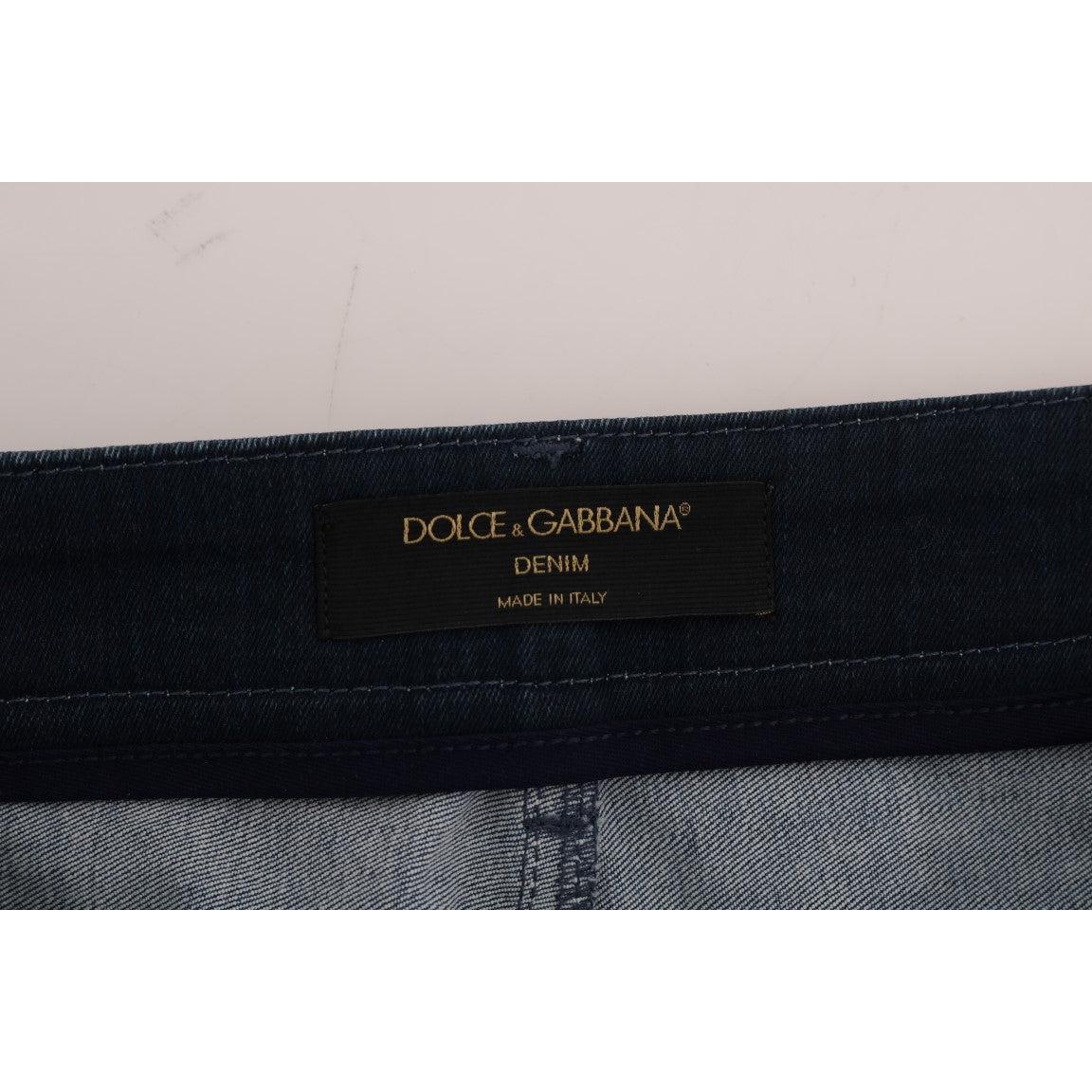 Blue Short striped Mini Denim Skirt