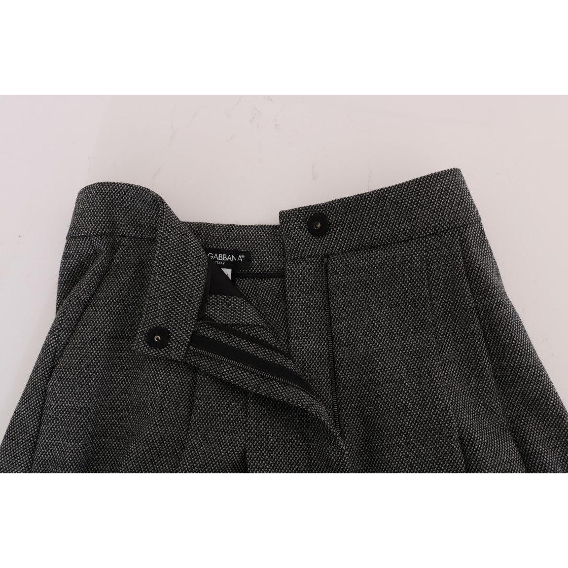 Gray Wool High Waist Mini Shorts