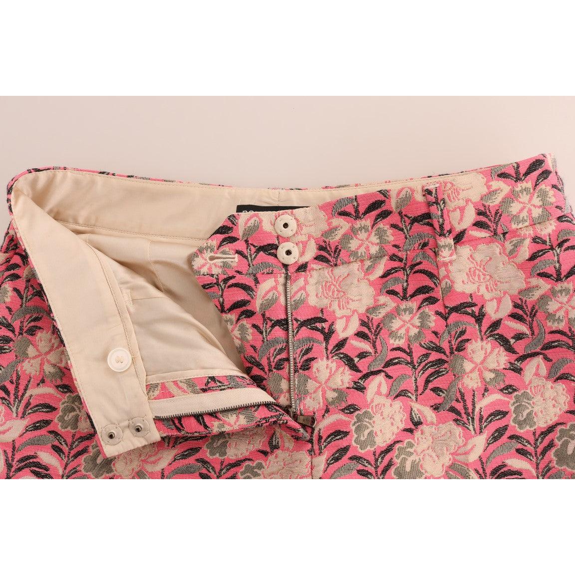 Pink Floral Brocade Capri Pants