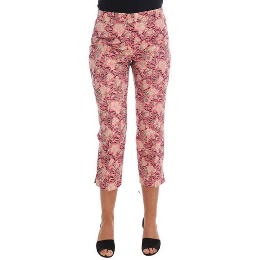 Pink Floral Brocade Capri Pants