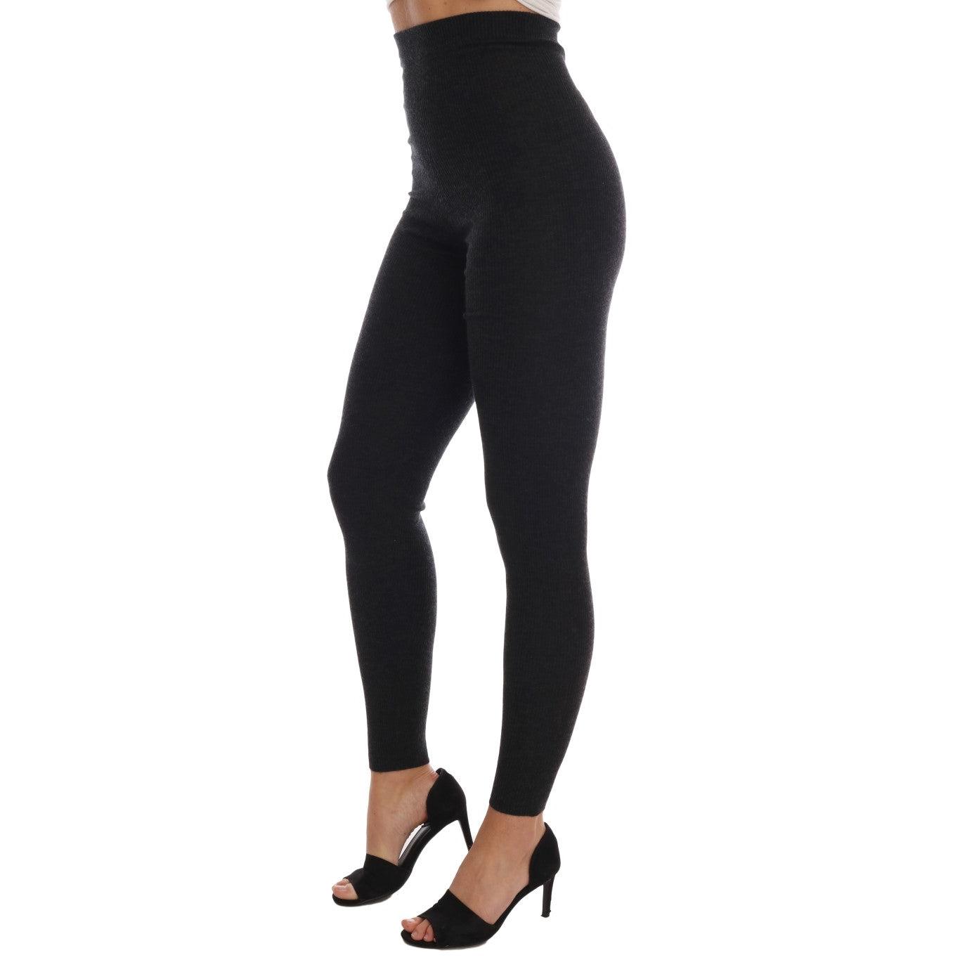 Gray Cashmere Ribbed Stretch Tights