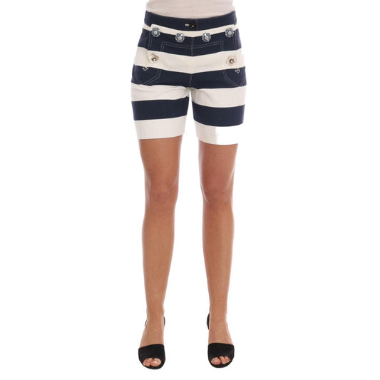 White Blue Striped Crystal Shorts
