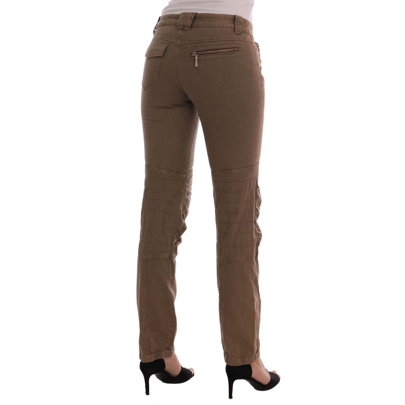 Brown Cotton Casual Slim Fit Pants