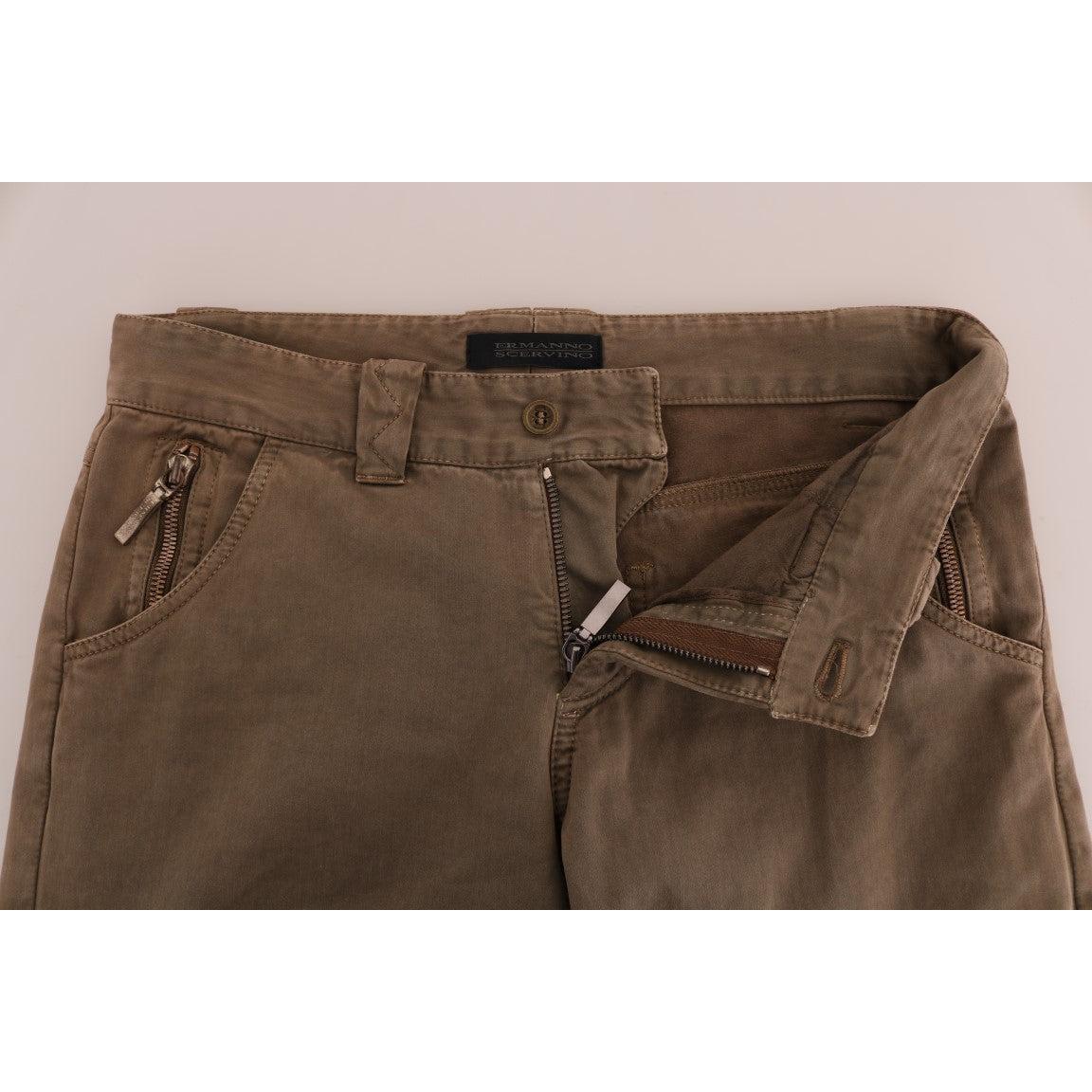 Brown Cotton Casual Slim Fit Pants