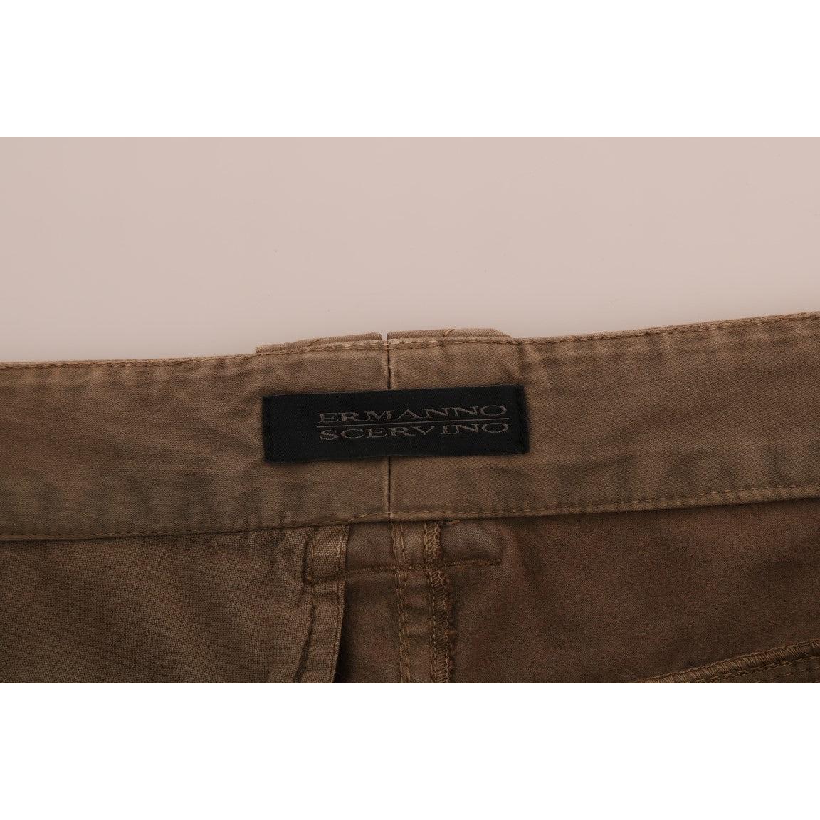 Brown Cotton Casual Slim Fit Pants