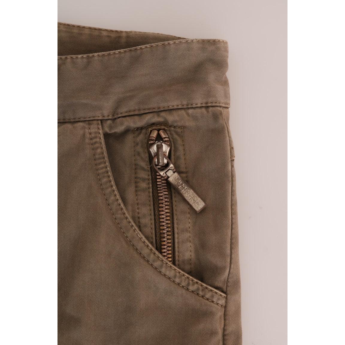 Brown Cotton Casual Slim Fit Pants