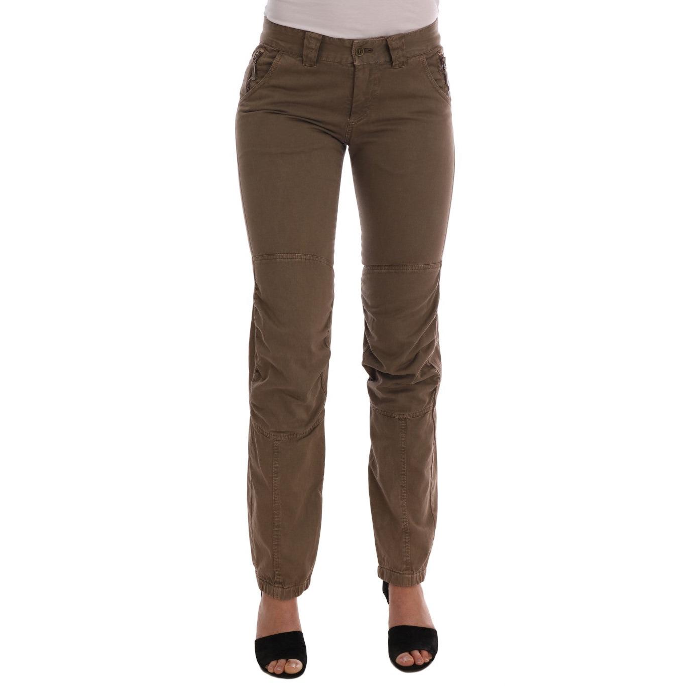 Brown Cotton Casual Slim Fit Pants
