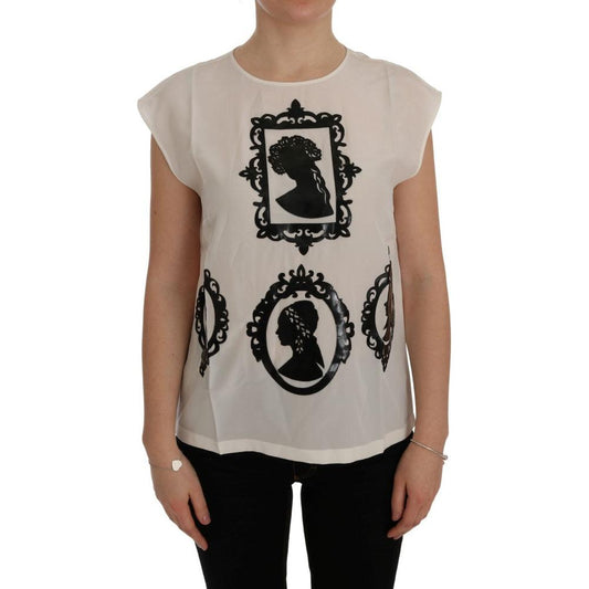 White Silk Black Frame Blouse