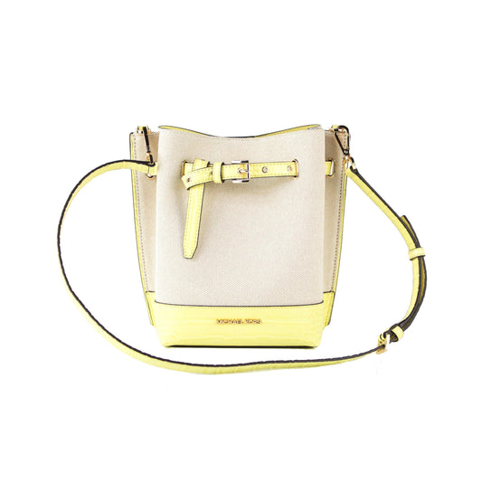 Emilia Small Canvas Snakeskin Print Leather Bucket Bag Messenger Crossbody Handbag (Buttercup) - coffeewithmee2